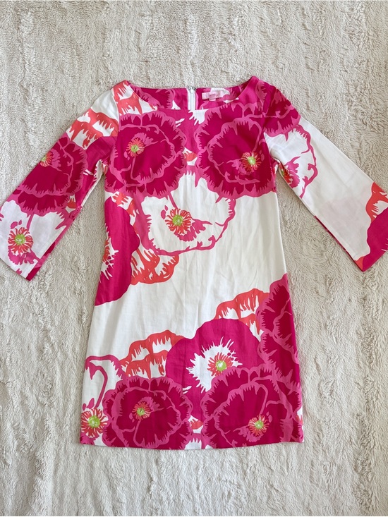 Lilly Pulitzer Dresses & Skirts - Lilly Pulitzer Pink Floral Shift Dress Size 0 Long Sleeve